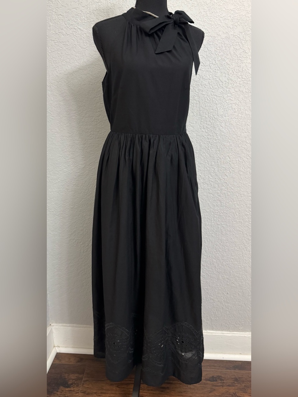 J. Crew Black Sleeveless Midi Dress with Neck Tie Details Side Zip